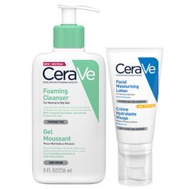 CeraVe Foaming Cleanser 236ml & AM Facial Moisturising Lotion SPF 25 52ml Duo