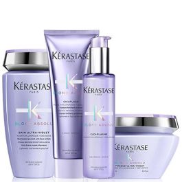 Kérastase Blond Absolu Bain Ultra-Violet 250ml, Cicaflash Conditioner 250ml, Masque Ultra-Violet 200ml & Cicaplasme Serum 150ml Pack