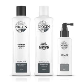 Nioxin System 2 Shampoo 300ml, Therapy Revitalizing Conditioner 300ml and Scalp & Hair Treatment 100ml for Natural Hair with Progressed Thinning Pack