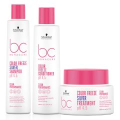 Schwarzkopf BC Clean PACK Color Freeze Silver Shampoo 250ml, Conditioner 200ml and Silver Treatment 200ml 