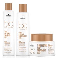 Schwarzkopf BC Clean PACK Time Restore Shampoo 250ml, Conditioner 200ml and Clay Treatment 200ml 