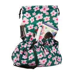 Donna May London Lay Flat Washable Makeup Bag Green & Pink Flower