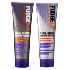 Fudge DUO Clean Blonde Damage Rewind Purple Violet Toning & Repair Shampoo 250ml and Conditioner 250ml 