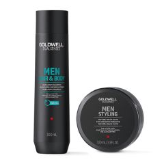 Goldwell DualSenses Men's Hair and Body Shampoo 300ml & DualSenses Texture Cream Paste 100ml Duo