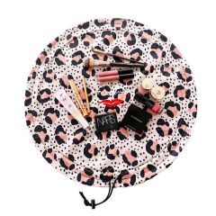 Donna May London Signature Lay-Flat Drawstring Makeup Bag - Pink Leopard