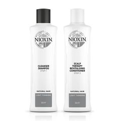 Nioxin System 1 Cleanser Shampoo 300ml and Scalp Therapy Revitalizing Conditioner 300ml for Natural Hair with Light Thinning Duo