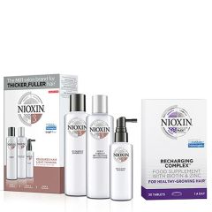 Nioxin 3-Part System Kit 3 for Colored Hair with Light Thinning Plus Recharging Supplements