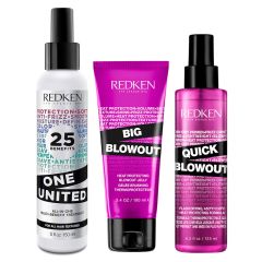 Redken One United Multi-Benefit Treatment 150ml, Big Blowout Heat Protectant Jelly Gel Serum 100ml & Redken Quick Blowout 100ml Pack