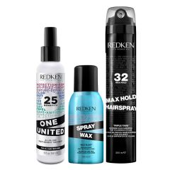 Redken One United Elixir 150ml, Spray Wax 150ml & Max Hold Hairspray 300ml Pack
