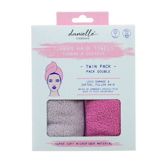 Turban Hair Towel 2PK-Grey & Pink