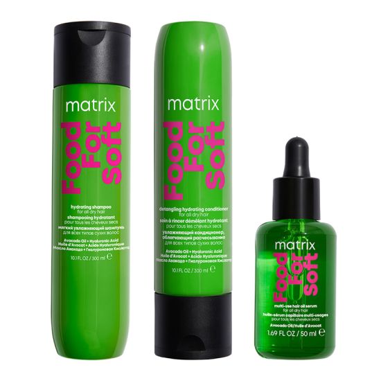 Matrix Food For Soft Hydrating Shampoo 300ml, Conditioner 300ml and Hair Oil 50ml Pack with Avocado Oil and Hyaluronic Acid