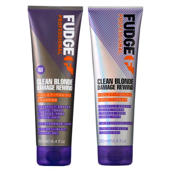 Fudge Clean Blonde Damage Rewind Purple Violet Toning & Repair Shampoo 250ml and Conditioner 250ml Duo