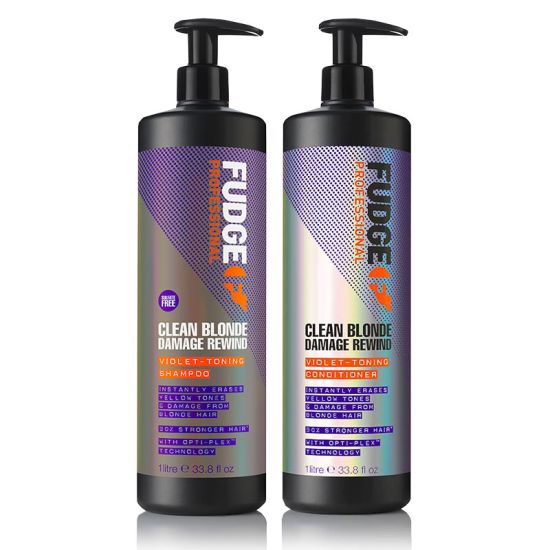 Fudge Clean Blonde Damage Rewind Purple Violet Toning & Repair Shampoo 1000ml and Conditioner 1000ml Duo