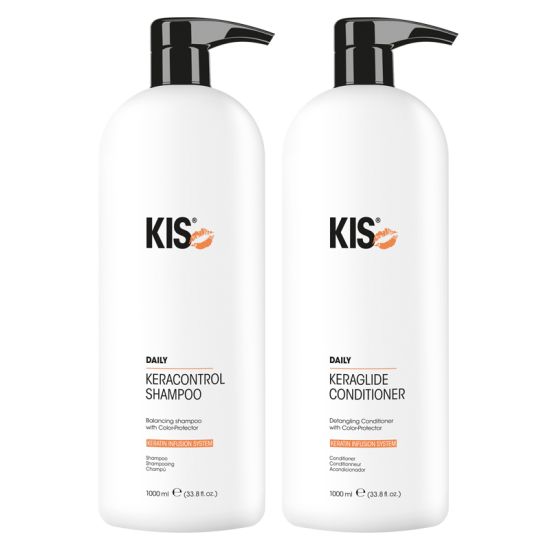 KIS KeraControl Shampoo 1000ml and KeraGlide Conditioner 1000ml Duo Supersize 