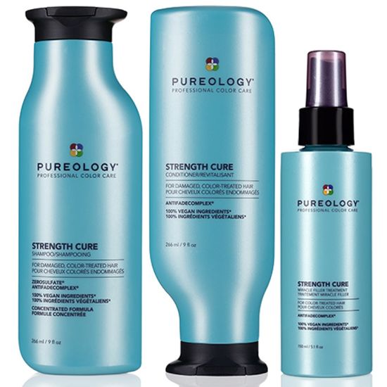 Pureology Strength Cure Shampoo 266ml, Conditioner 266ml & Miracle Filler Treatment Pack